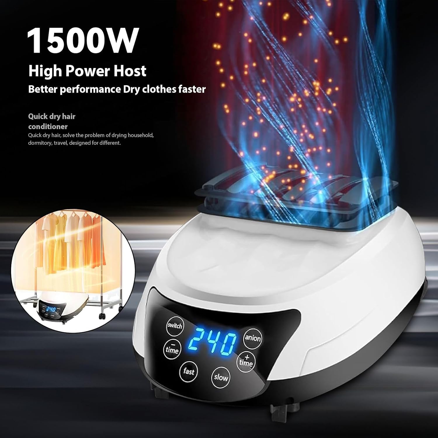 Portable Electric Clothes Dryer, 4-Level Timer with Remote Control, LED Display & Silent Operation for Indoor Home Laundry