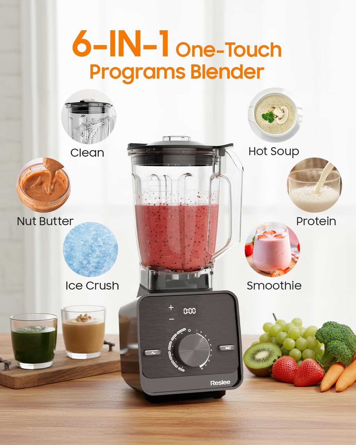 Countertop Smoothie Blender for Home, Ultra-Smooth Results for Smoothies & Protein Shakes, Blends Frozen Fruit & Ice, 56oz BPA-Free Tritan™ Jar, 10 Speeds & 6 Presets