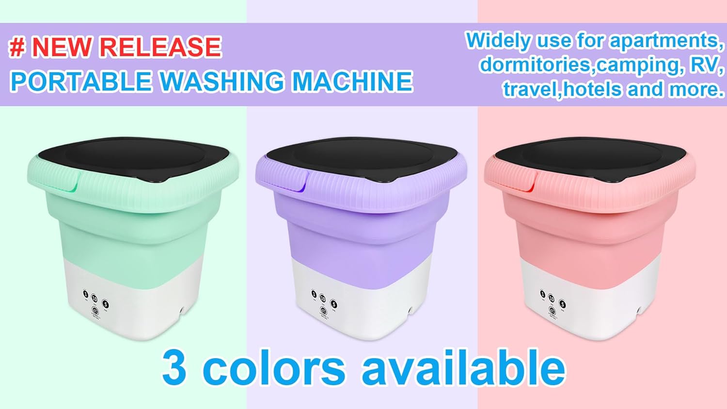 6.5L Folding Washing Machine,Portable Washing Machine,Small Washer with 3 Modes Deep Cleaning & Spin-dry,Easy to Carry,Suitable for Apartments, Dormitories, Camping, RV, Travel,Hotels-Purple