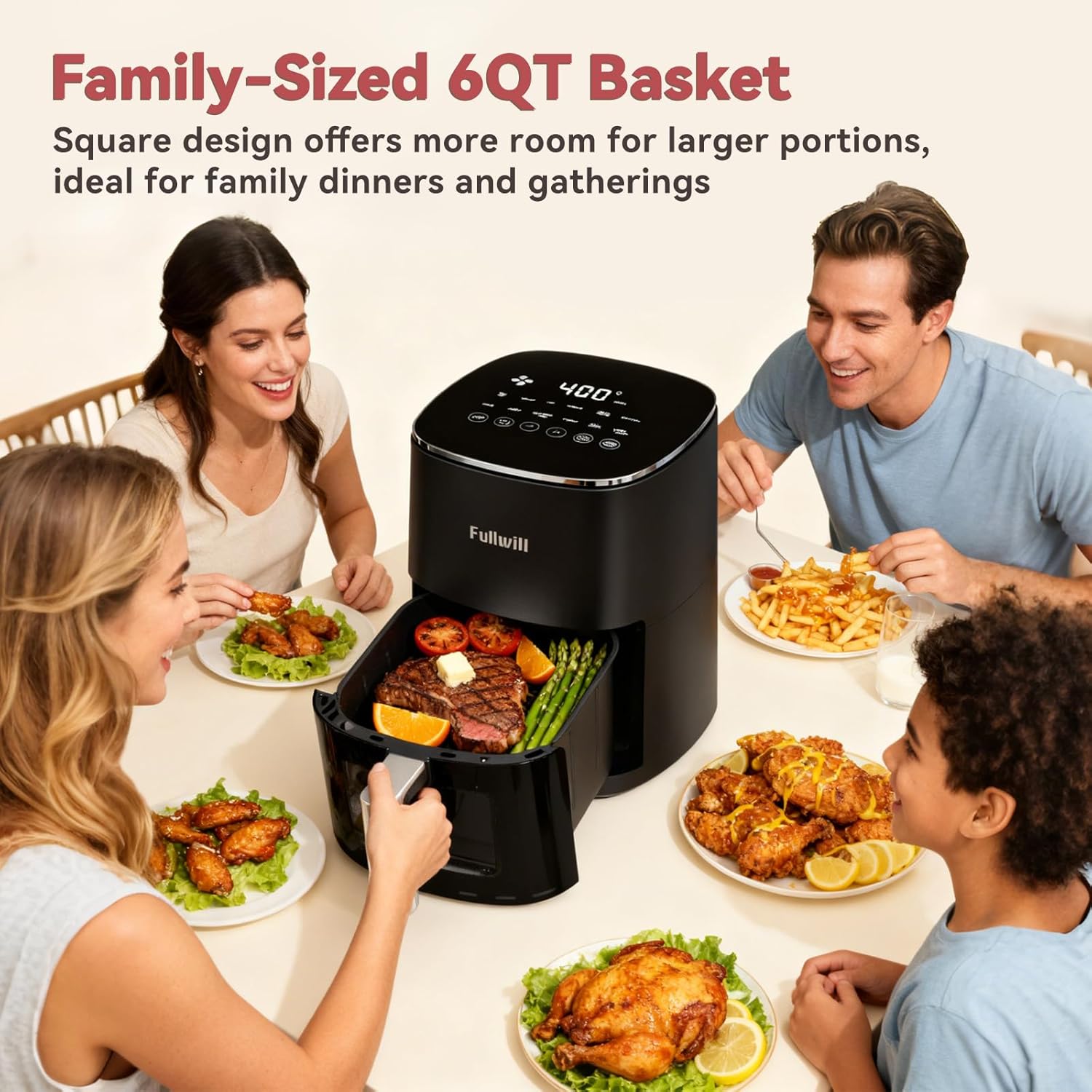 6QT Air Fryer with Viewing Window, 12 Cooking Presets, 1700W Fast & Even Cooking, Max 400℉ Crisping, Bake, Roast, Reheat & Dehydrate, Large Nonstick Basket, Dishwasher Safe