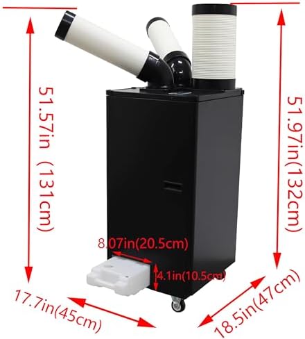 110V Industrial Portable Conditioner Air Flow 550m³/h with Wheels 5L Tank Double Outlet Commercial Spot Cooler Adjustable Air Outlet Ideal for Insititute Workshops Outdoor Events 1100W