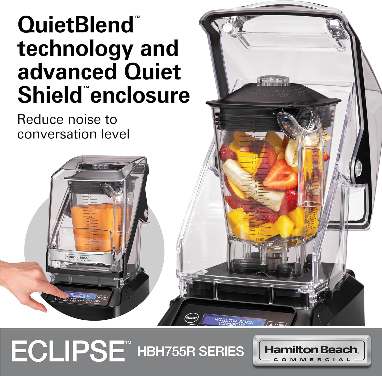 Hamilton Beach Commercial Eclipse High-Performance Blender, 64 Ounce / 2 Liter Capacity, 3 HP Motor, QuietBlend Technology Dramatically Reduces Noise Levels, NSF Certified, HBH755R