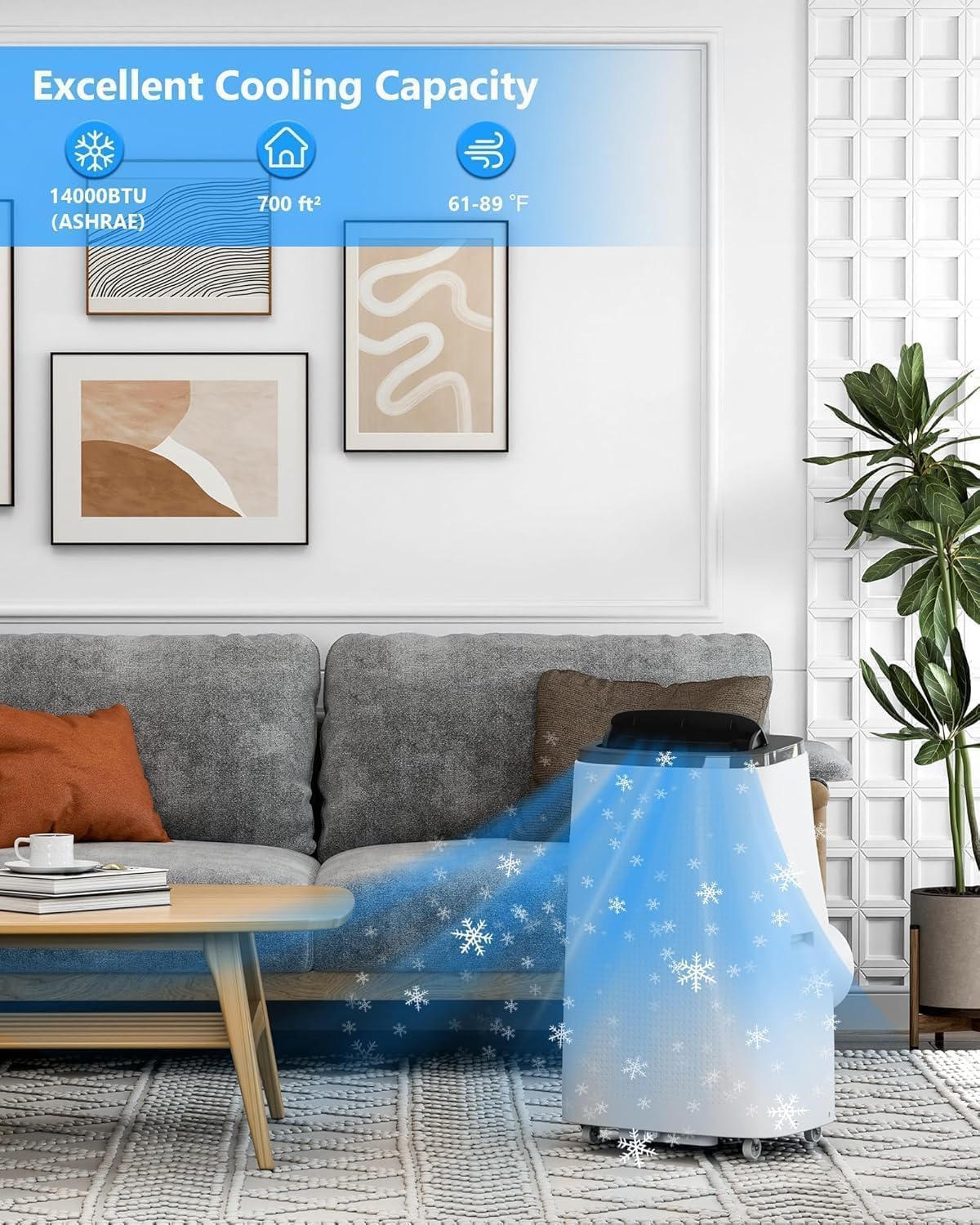 Portable Air Conditioners 14000 BTU,Cools 700-850 Sq Ft Rooms, 3-IN-1 Quiet Portable AC Unit, Full Installation Kits for Large Room, Sleep Mode, Auto Swing for Rooms/Studios/Offices