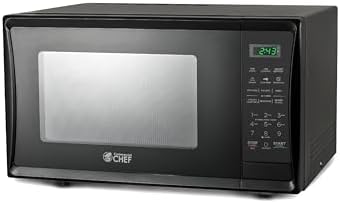 COMMERCIAL CHEF 1.1 Cu Ft Microwave with 10 Power Levels, Microwave 1000W with Push Button Door Lock, Countertop Microwave with Microwave Turntable and Digital Controls, Black