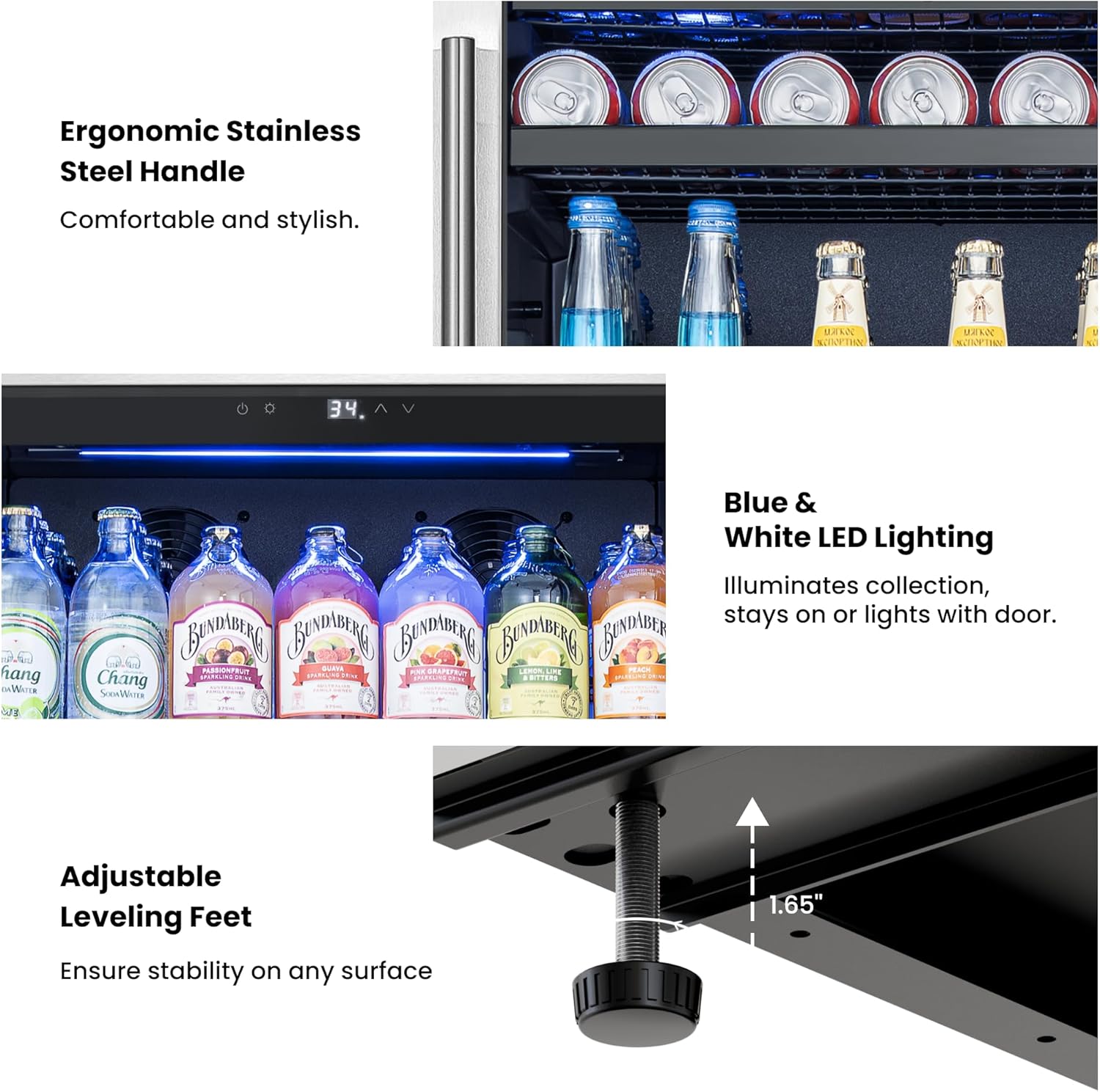 Yeego Beverage Refrigerator & Drink Fridge - 24 inch 378 Cans Beer Cooler with Glass Door, 34-54℉ Built-in or Freestanding Refrigerator with Door Lock, For Drink Soda Wine and Kitchen, Bar or Office