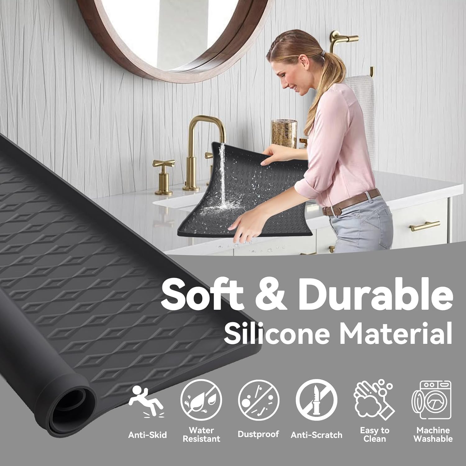 2 PCS Washer and Dryer Covers for the Top, Non-Slip Silicone Washer Dryer Countertop Protector Mat, Waterproof Dust Washing Machine Cover Protector Pad for Laundry Room & Kitchen, 25.6 x 23.6 Inch