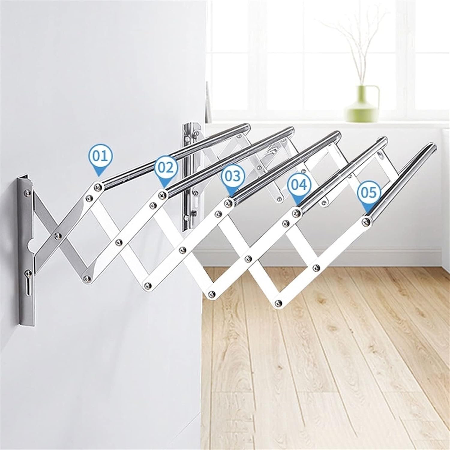 Stainless Steel Wall Mounted Clothes Drying Rack with Retractable Design Space Saving Large Capacity Towel Dryer