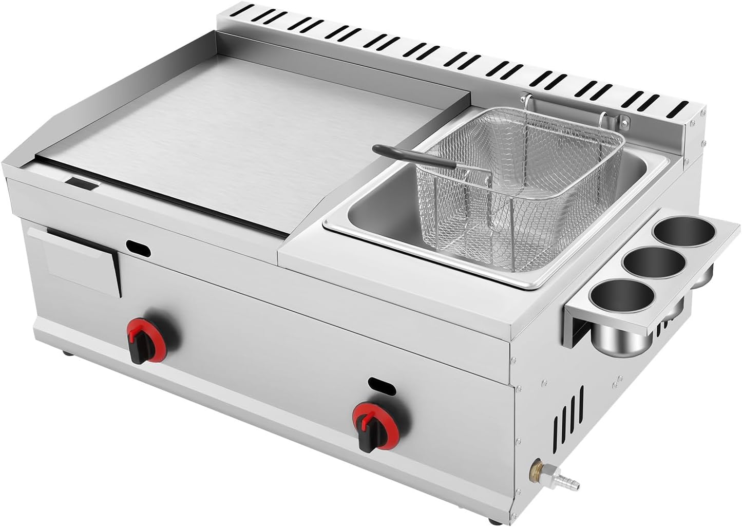 Commercial Gas Griddle with Fryer, Stainless Steel Griddle and Deep Fryer, Gas Deep Fryer with Spice Compartment, Freestanding Fryer for French Fries Turkey Donuts Home Restaurant