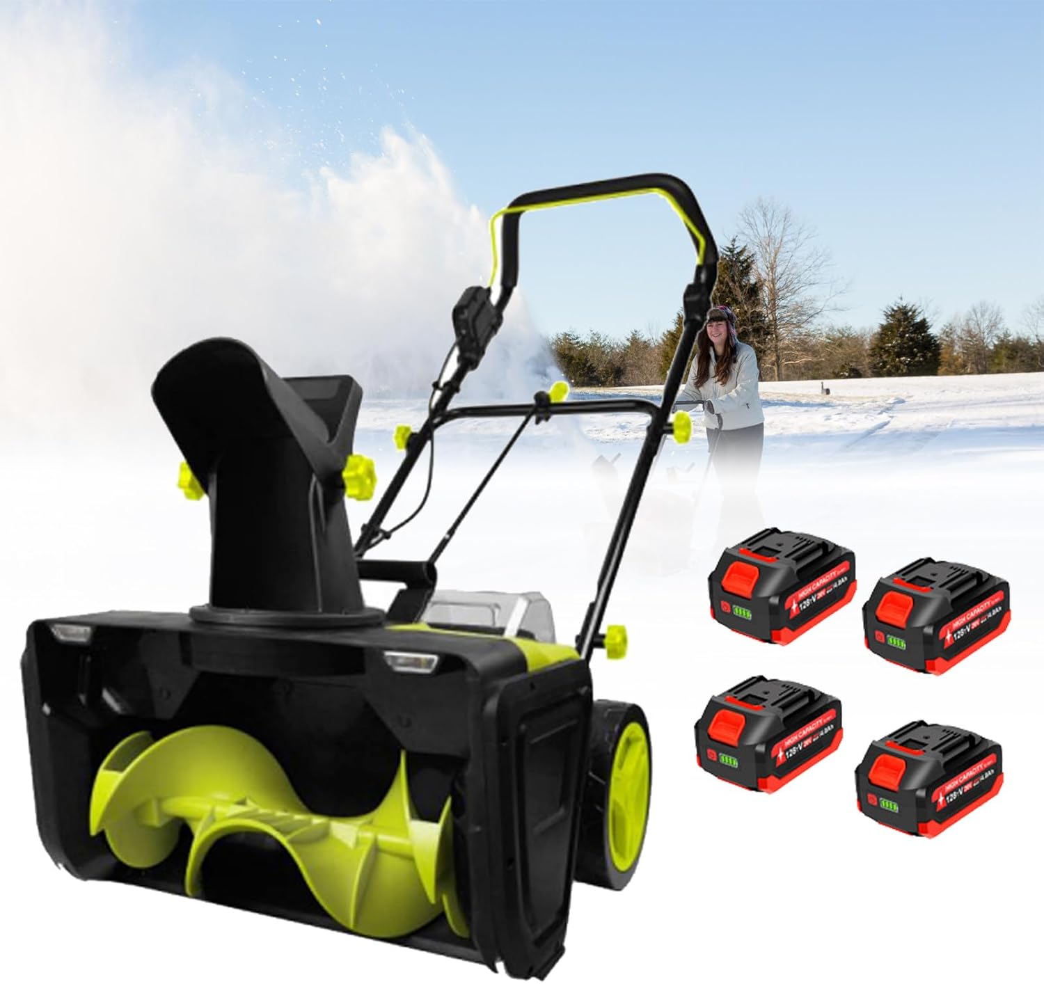Cordless Snow Thrower, Electric Walk-Behind Snow Blower, 20 Inch Snow Thrower with Dual LED Lights, 180° Rotating Chute, 50cm Clearing Path & 25cm Clearing Depth, Snow Sweeper 4Battery