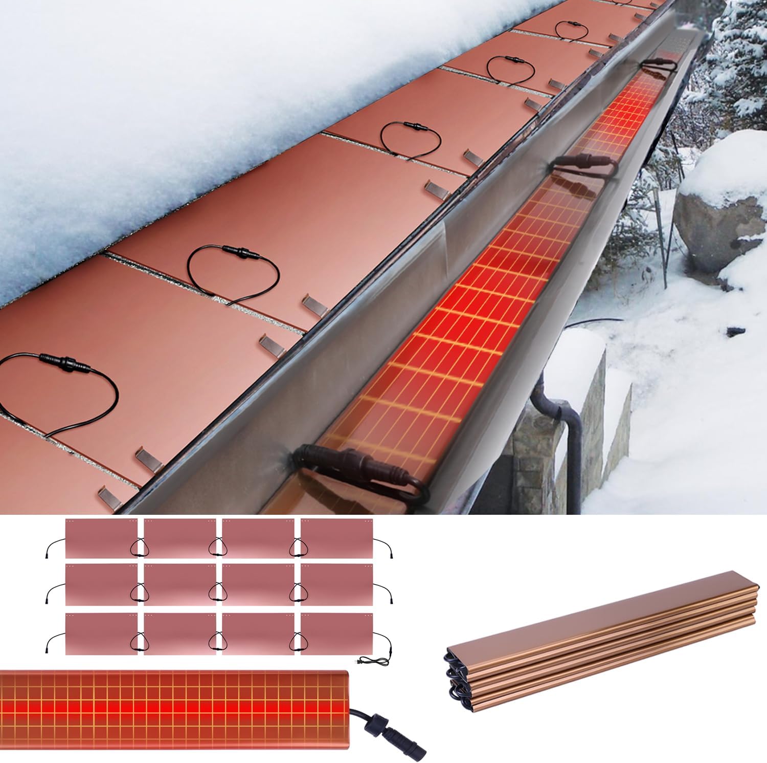 H&G Lifestyles 20ft Roof Gutter Heaters 12pcs Roof Heat Panels Ice Dams Prevention Snow Melting System De-Icing Kit