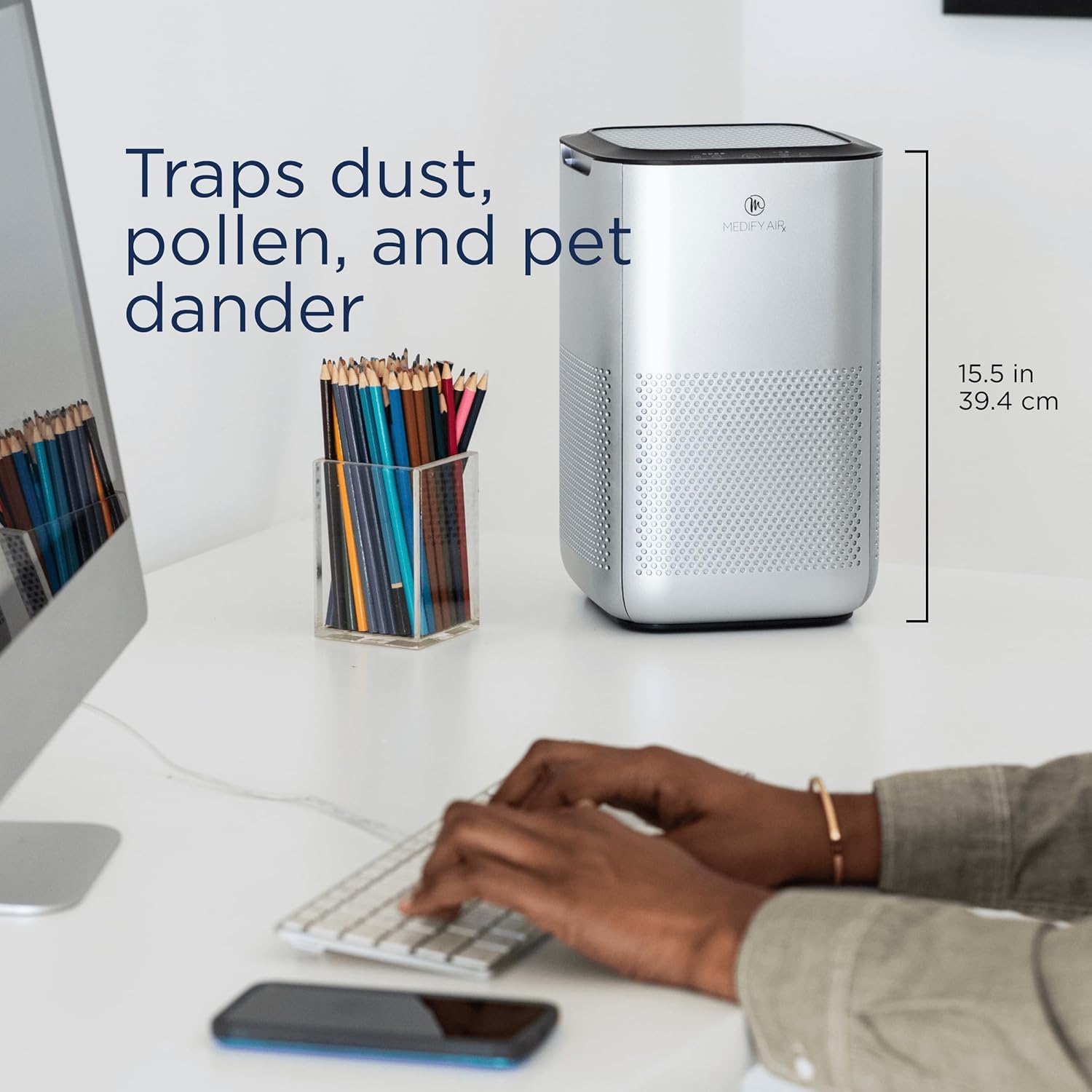 Medify MA-15 Air Purifier with True HEPA H13 Filter | 585 ft² Coverage in 1hr for Allergens, Smoke, Wildfires, Dust, Odors, Pollen, Pet Dander | Removal to 0.1 Microns | Silver, 1-Pack