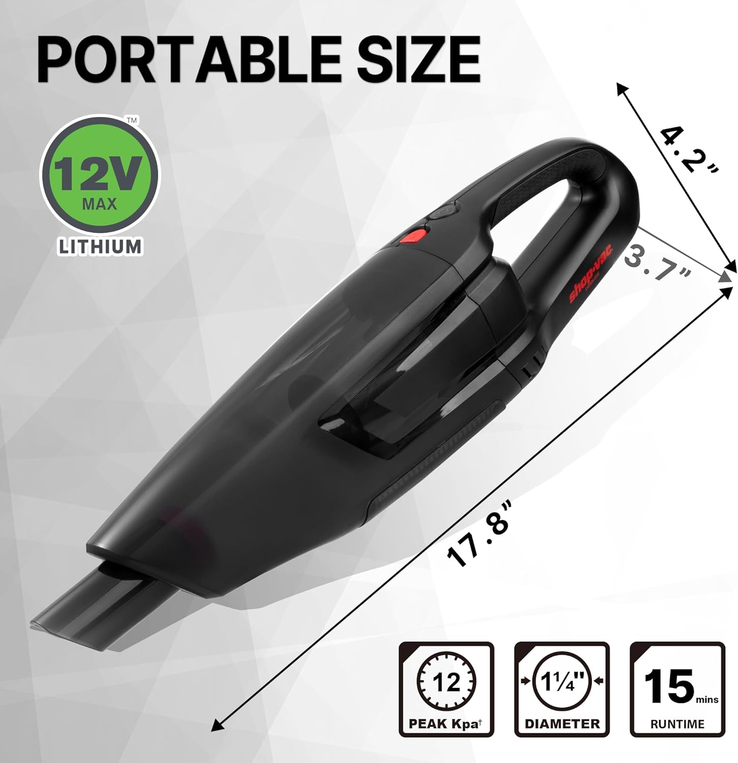 Shop-Vac Cordless Handheld Vacuum Cleaner, 12.0 Peak Kpa 12V High Power Handheld Vacuum Cordless Rechargeable, Dustbuster Vacuum with Attachments, Filters for Home, Garage, Car