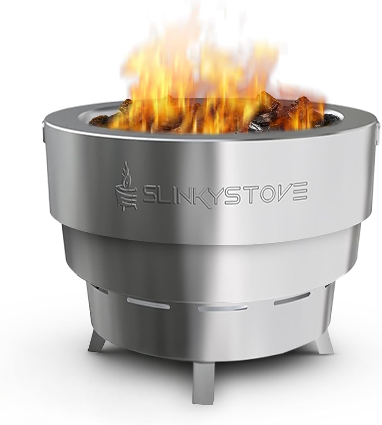 Slinky Stove Smokeless Fire Pit for Outdoor Wood-Burning - 17-Inch Patented Collapsible Firepit with Cooking Grill - Portable Stainless Steel Solo Pit for Camping, Backyard, Patio Bonfires