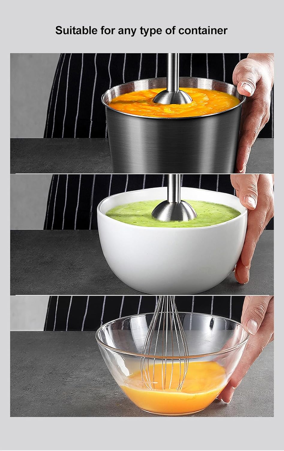 Immersion Hand Blender Multi-Purpose 220V 5 IN 1 Blender Heavy Duty Copper Motor Stainless Steel Finish Includes Whisk Attachment, Chopper and Smoothies Cup (HB3302 EU Plug)