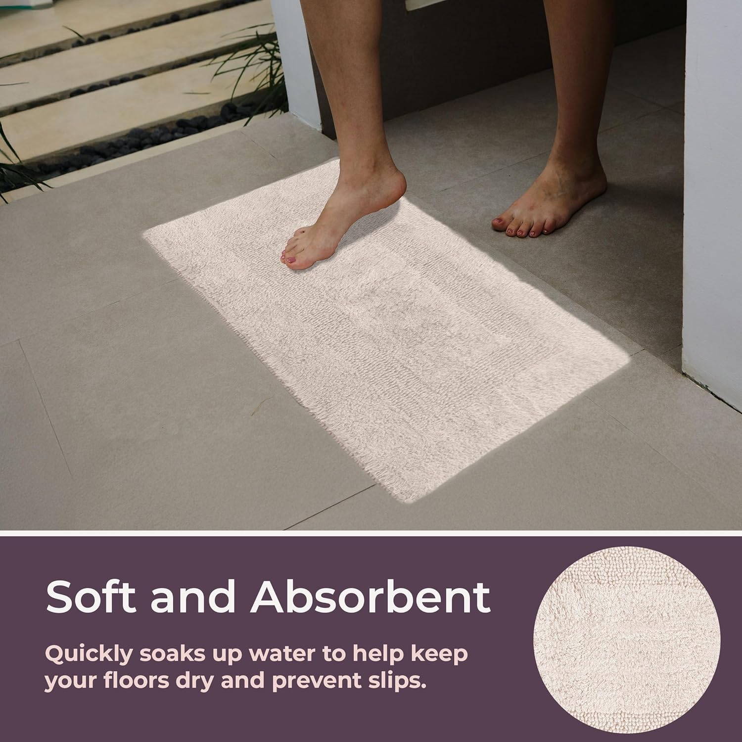 Bathroom Rugs - 2-Piece Cotton Bathroom Mat Set - Machine Washable Bath Mats for Washroom, Kitchen, or Laundry Room by Lavish Home (Ivory)