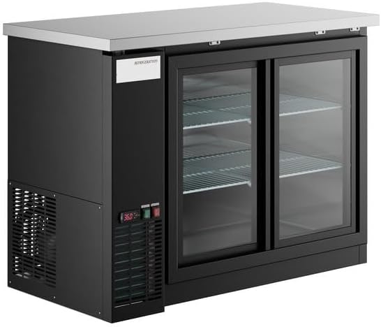 48-Inch Black Underbar Sliding Glass Door Back Bar Refrigerator with LED Lighting, Galvanized Top, 34.8