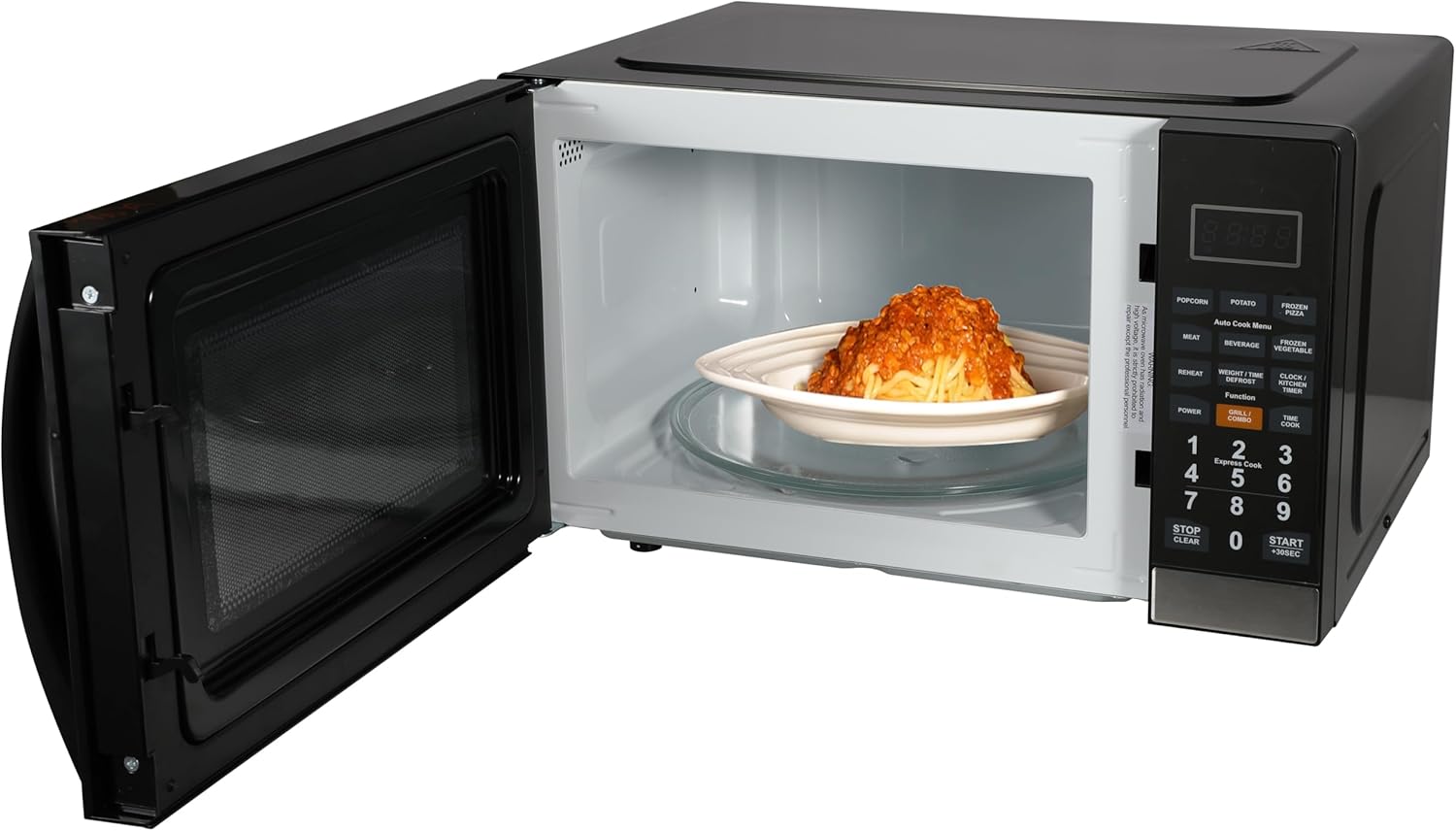Emerson MWG1191SB 1.1 Cu. Ft. Microwave with Built-In Grill Function, 1100W Power, Stainless Steel, LED Timer Display, 11 Power Levels, 9 Preset Cooking Options, Removable Glass Turntable, Child Lock