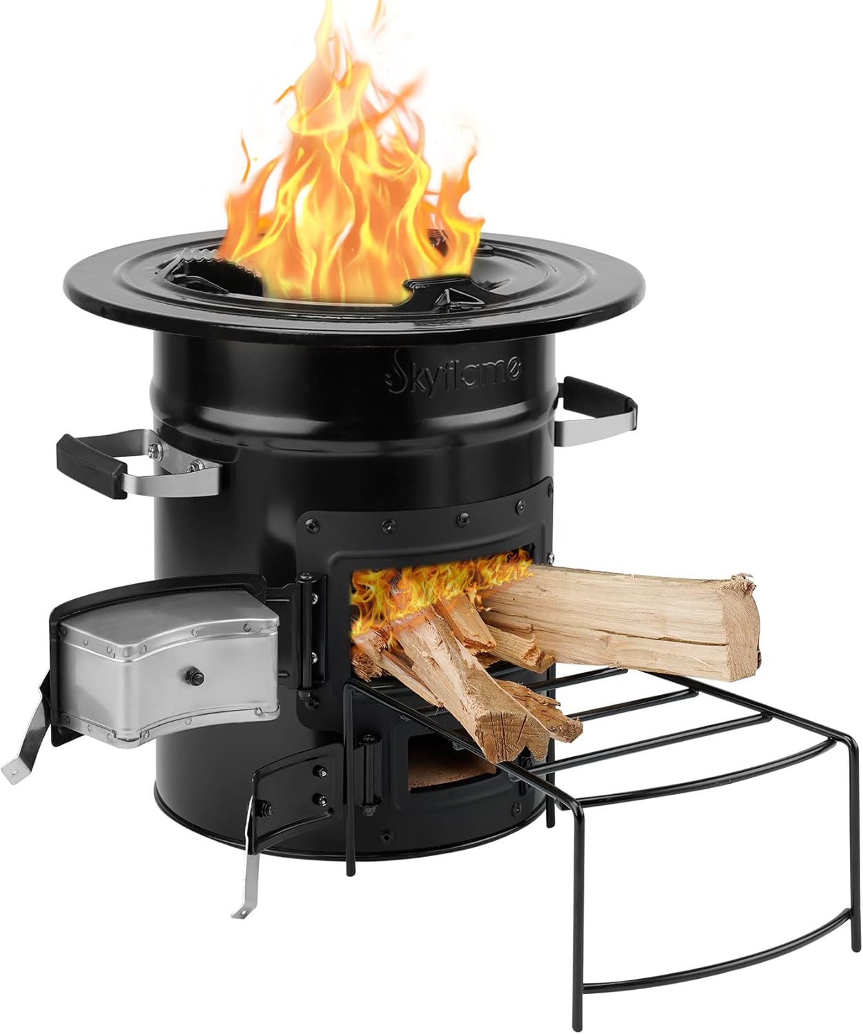 Skyflame Wood Burning Rocket Stove, Portable Camping Stove for Outdoor Cooking, Backpacking, RV and Survival, Essentials Camping Gear - Black