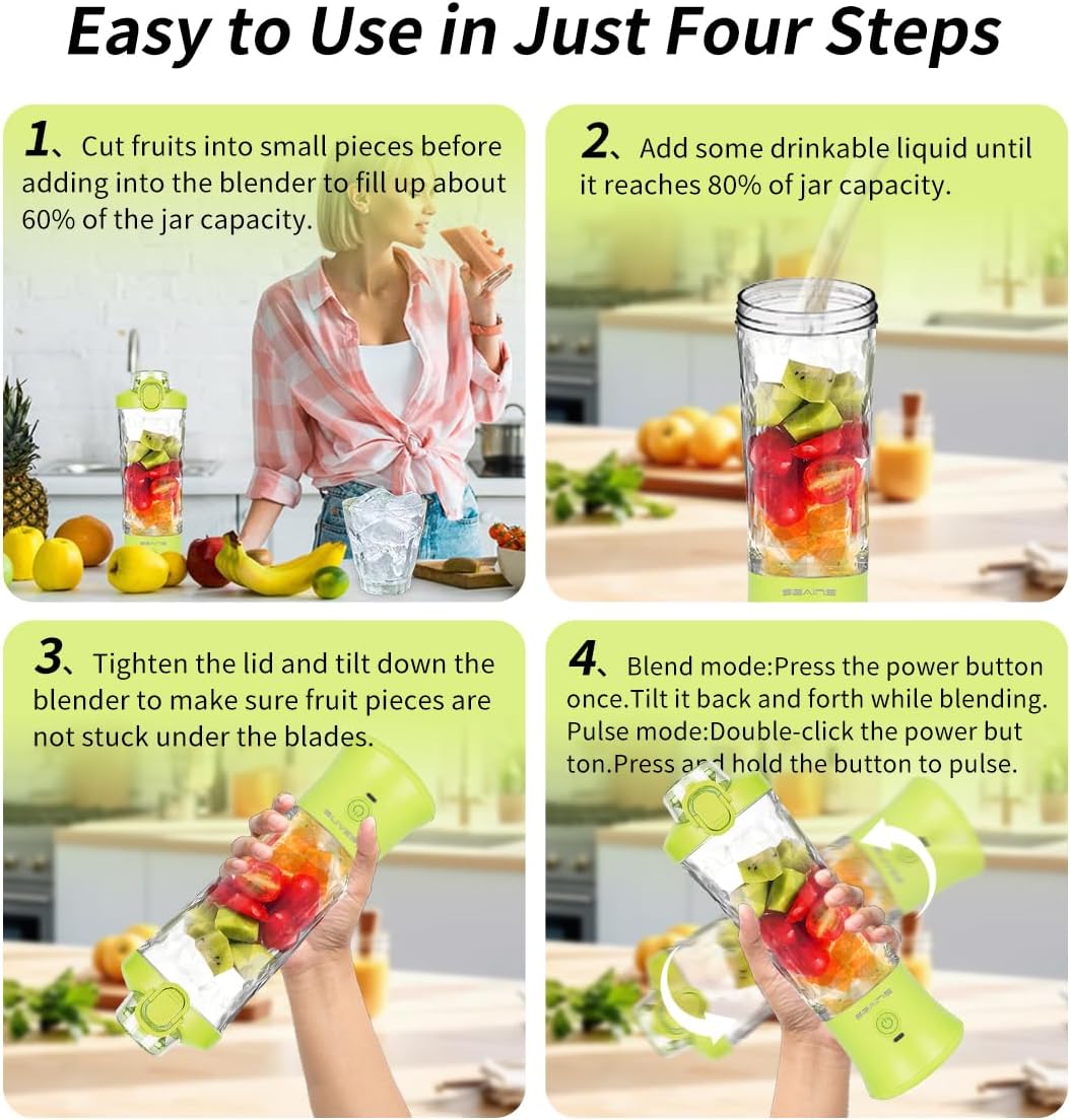 Portable Blender for Shakes and Smoothies With 20 Oz Travel Cup and Lid, Mini Personal Size With 6 Blades, USB Rechargeable for Gym, Kitchen and Outdoors (Yellow)