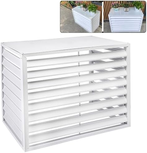 Air Conditioner Covers for Outside Units, Outdoor Condenser Protective Cover, Aluminum Alloy AC Privacy Screen, Trash Can Enclosure for Garden Patio Lawn, Easy Assembly (White