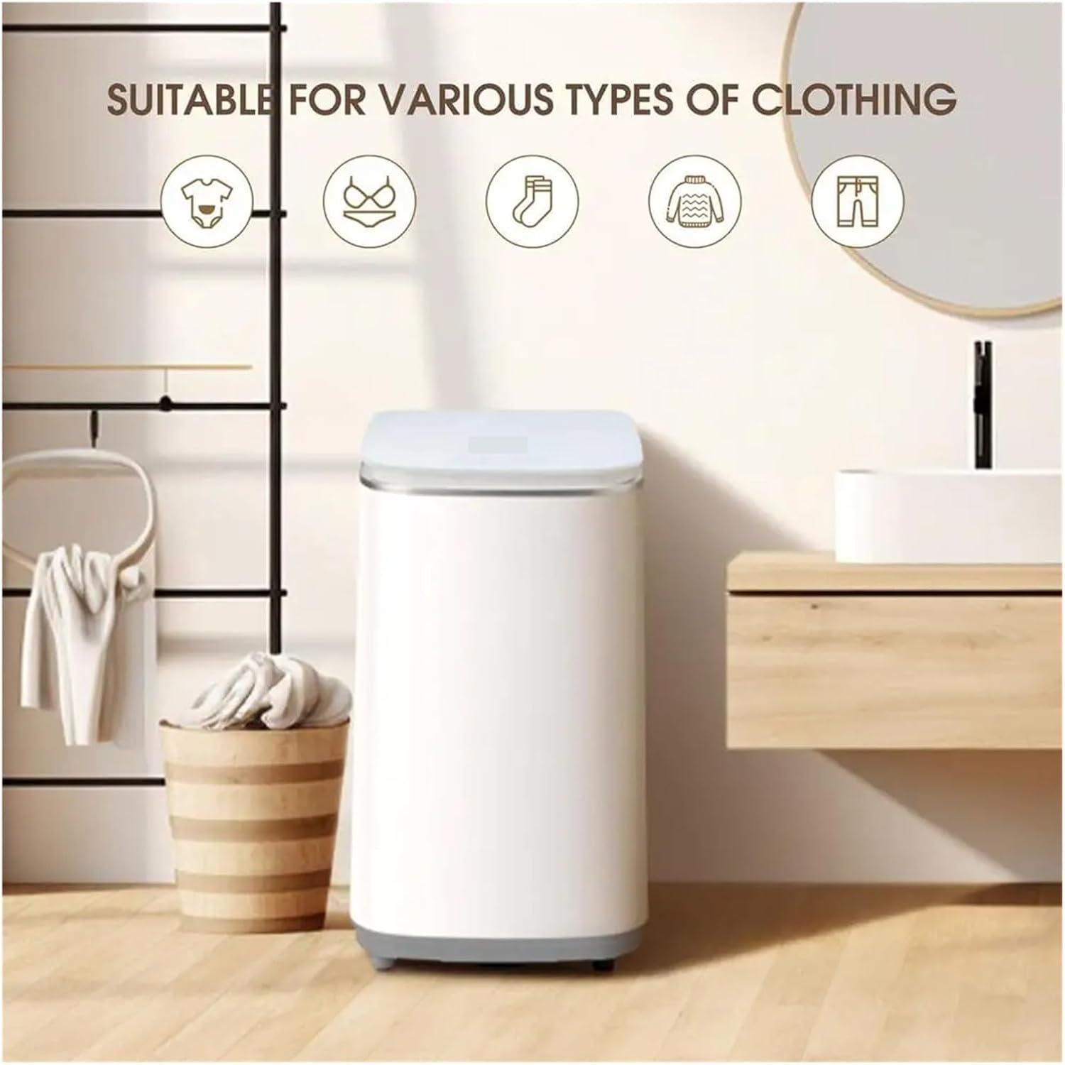 Mini Washing Machine, Portable Washing Machine Small Washer Fully Automatic Compact Design Wash Cycles Touch Control Display,Underwear Washer