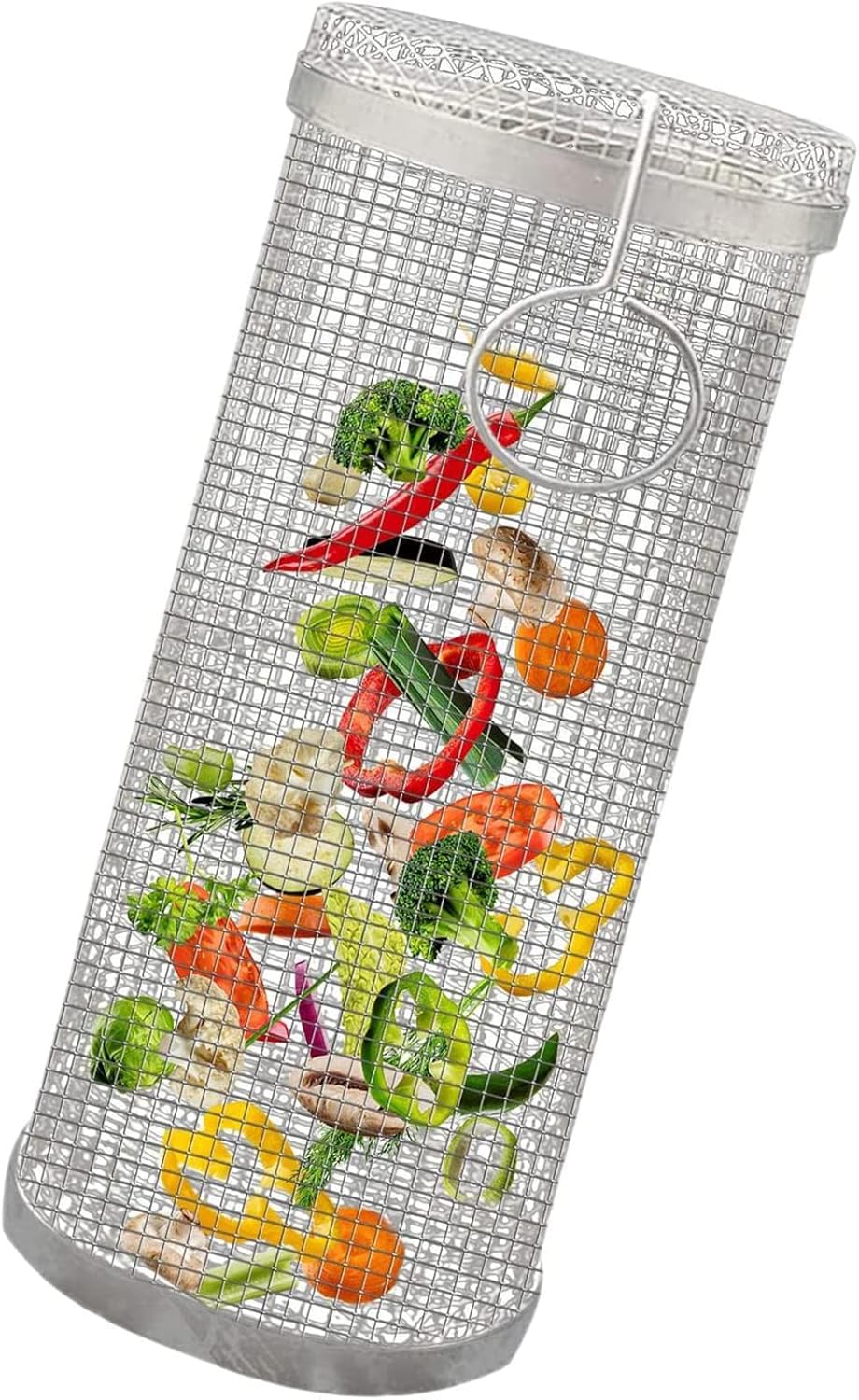 Rolling Grilling Basket, Stainless Steel Wire Mesh Cylinder Grill Basket, Portable Outdoor Camping BBQ Rack for Fish, Shrimp, Vegetables, Barbeque Griller Cooking Accessories,3 Pack,30CM