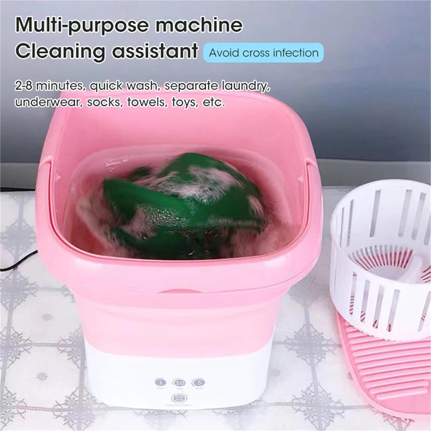 Compact Laundry. Mini Washing Machine For Clothes With Bucket Socks Underwear Folding Portable Drying Centrifuge .Portable(Pink)