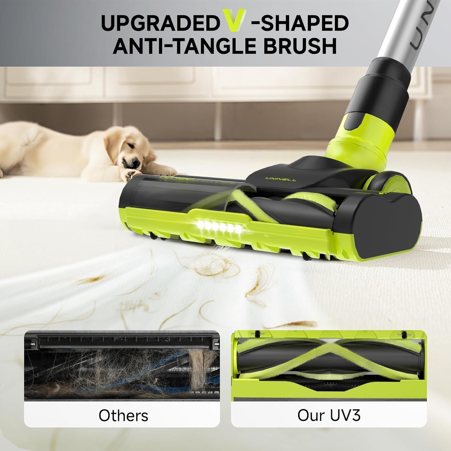 UNINELL HOME Cordless Vacuum Cleaner, 45Kpa 55 Mins Vacuum Cleaners for Home, Lightweight, Anti-Tangle, Self-Standing, Rechargeable Vacuum Stick Cordless for Pet Hair, Floors, Carpet