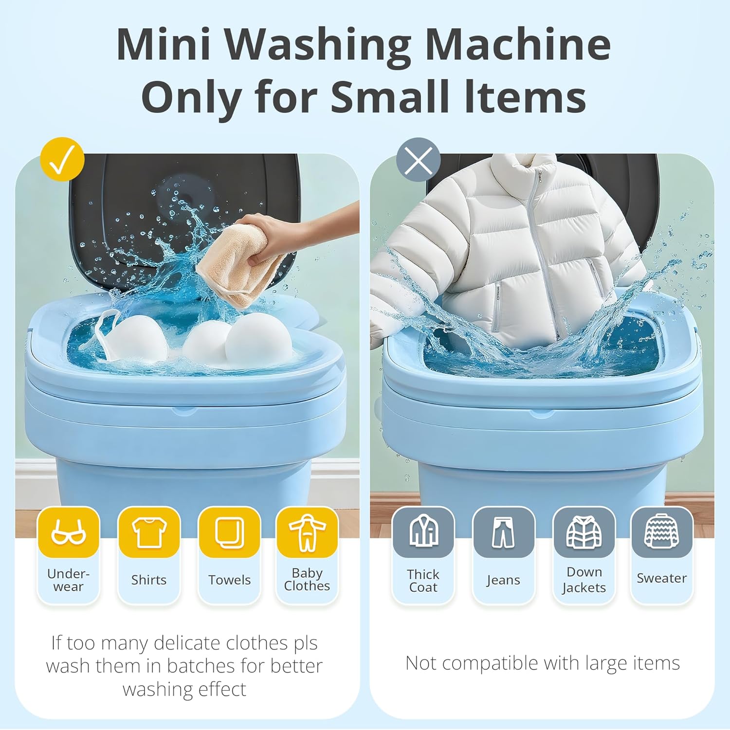 Blue Portable Washing Machine, Mini Washer, 16L Upgraded with Spin Basket, Foldable Design Ideal for Apartment, portable washer 3 Cleaning Modes Suitable for Small Clothes