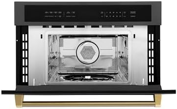 ZLINE Autograph Edition 30 in. 1.6 cu ft. Built-in Convection Microwave Oven in Black Stainless Steel and Polished Gold Helix Handle (MWOZ-30-BS-KG)