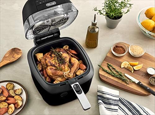 De'Longhi Rapid Crisp Air Fryer, 5-Quart, 1700-Watt XL Cooker, Fries, Crisps, Roasts, Bakes, 5 Preset Functions, Pizza Setting, Up to 20% Faster Cooking, Easy Clean Nonstick, 360° Viewing, Black