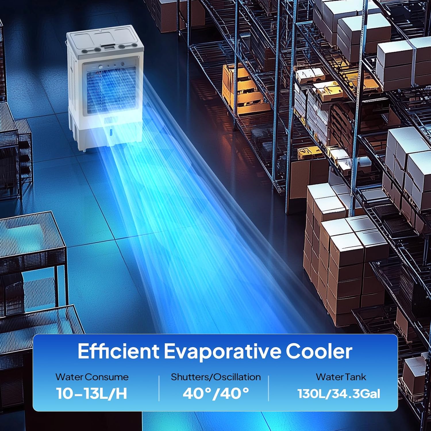 ROVSUN 9000CFM Commercial Portable Air Cooler, 34.3Gal/130L Evaporative Swamp Cooler, 3-IN-1 Cooling Fan with 3 Speeds, 4 Ice Packs, Humidifying Oscillating Fan for Shop, Factory, Garage
