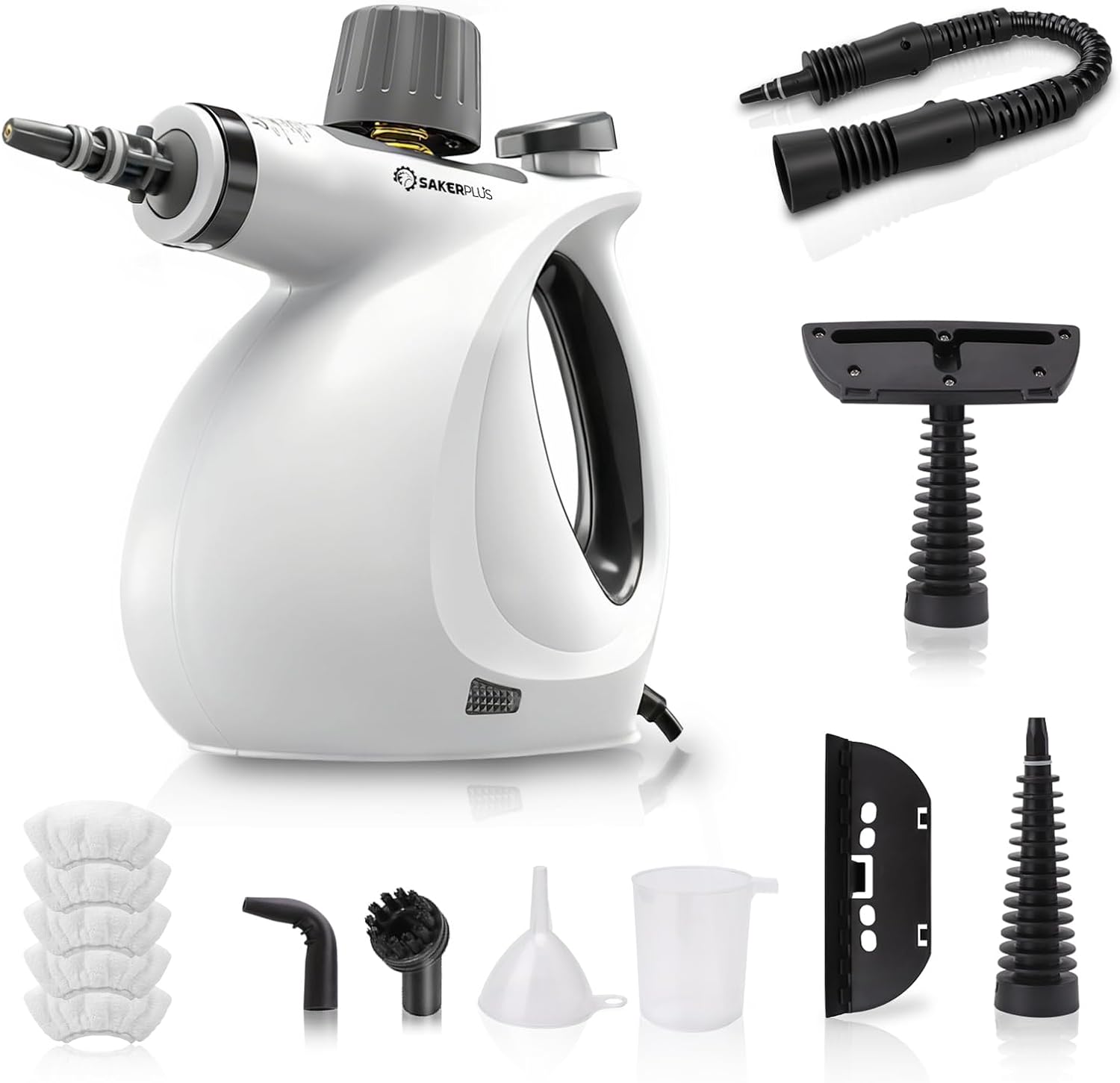 Steam Disinfection Cleaner, Handheld Pressurized Steamer with 9-Piece Accessories for Multi-Surface Cleaning, Natural Sanitization for Kitchen, Floor (1 x Steam Cleaner Kit + 4 Fiber Cloths)