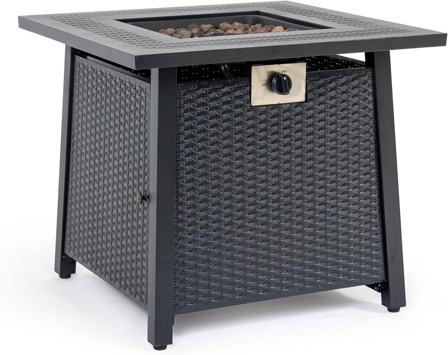 Square 28in Iron Propane Firepit Table 50000BTU Controlled Flame Sturdy Outdoor Multi Function Coffee Dining Bar Table Black
