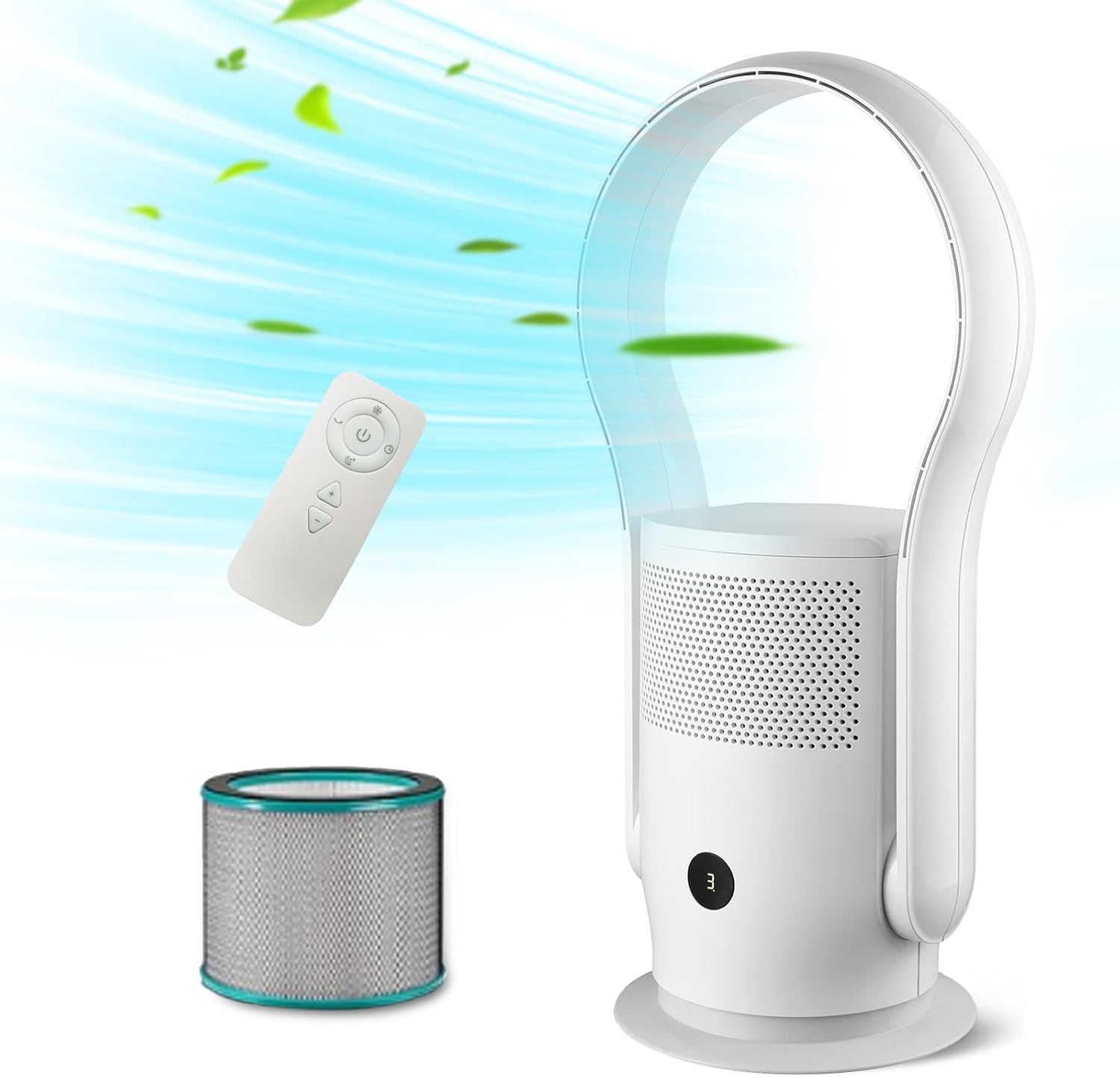 Bladeless Tower Fan with HEPA Filter, 80° Oscillating Bladeless Fan with Remote Control,9 Speeds, 8H Timer, Floor Fan for Home Bedroom, Office, White