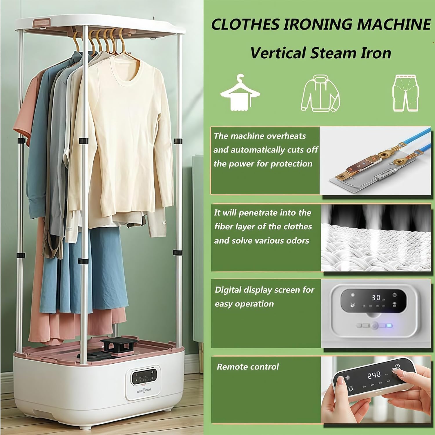 Steamer For Clothes-Iron Machine For Clothes,900W Electric Clothes Dryer,Portable Steam Drying Smart Machine,Automatic Ironing Machine, Quick-Drying Steam