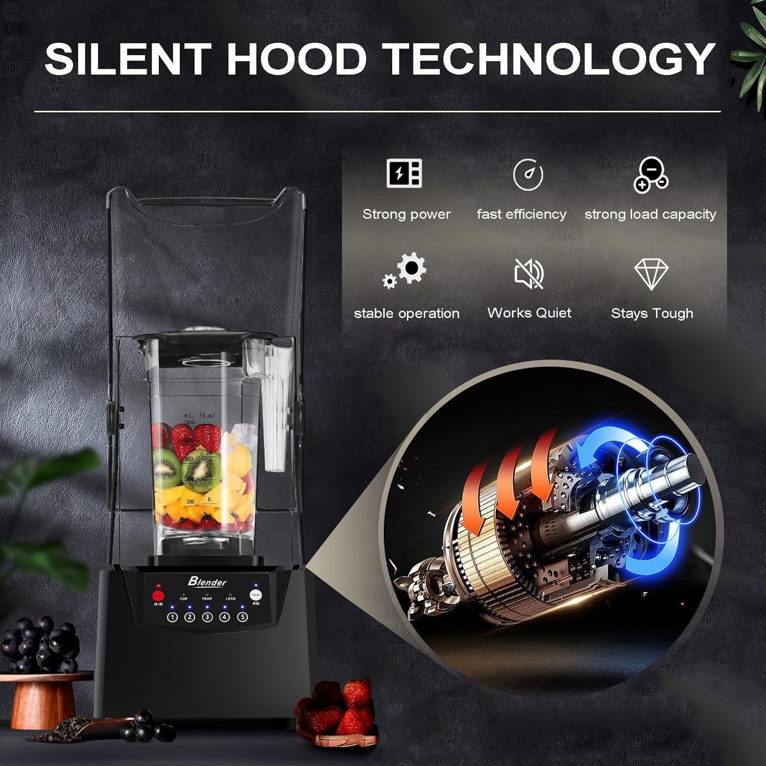 Professional Smoothie Blender with Soundproof Enclosure, with Self-Cleaning 4d Blade Systemfor Ice Crushing, Smoothies & Purees,Feed Chute Design, Perfect for Shop & Home Use