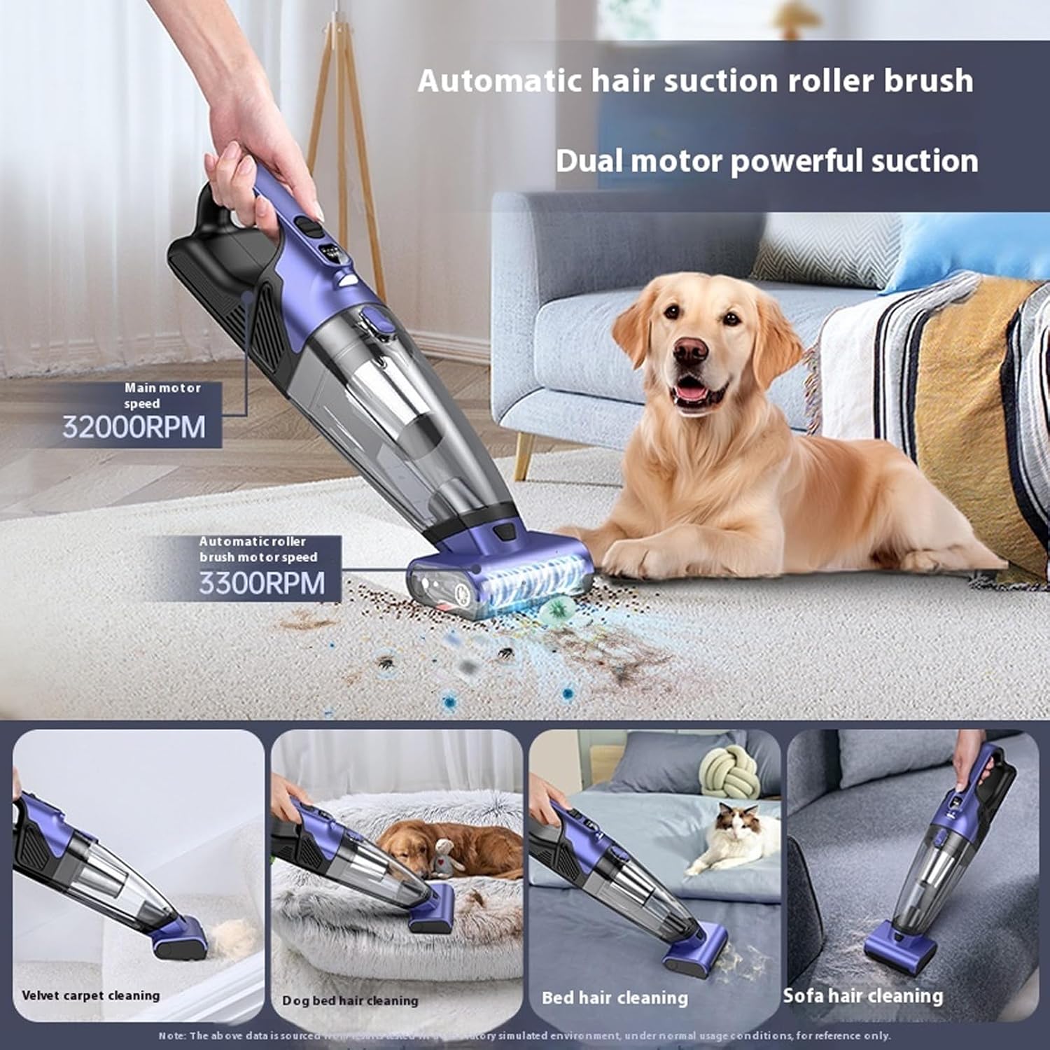 Handheld 10000Pa Strong Suction Multifunctional for Pet Hair Sofa Floor Mopping Vacuum