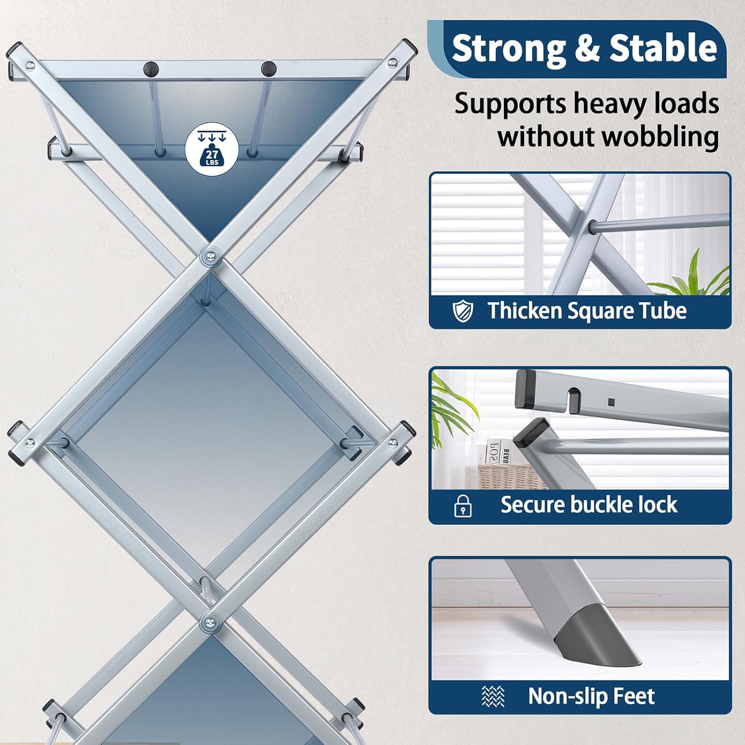 Whitmor Foldable Clothes Drying Rack: 3 Tier Laundry Drying Rack, Collapsible Drying Rack Clothing, Portable Space Saving Clothing Rack for Indoor Outdoor, 22.6