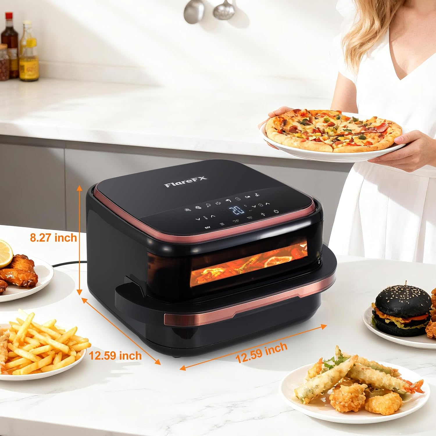 11-in-1 Air Fryer Oven with Dual Heating System, 4.5QT Nonstick Air Fryers Toaster Oven Combo Oil-Free Broil, Roast, Dehydrate, Bake, Reheat, with Window & Digital Touch Display, Fits 4 People