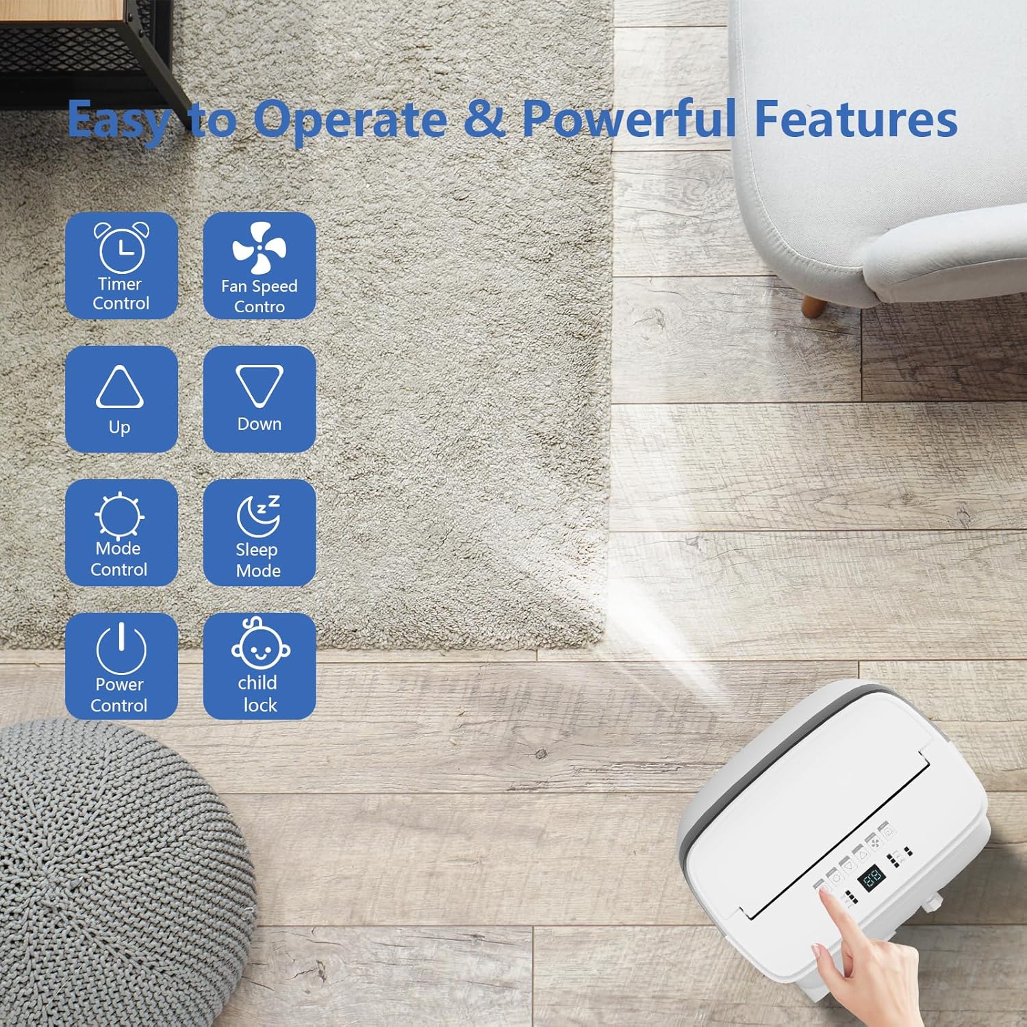 Portable Air Conditioner,10000 BTU Cooling Power, Up to 450 Sq. Ft Coverage,3-in-1 Functions with Digital Display, Remote Control, Ideal for Home or Office, White