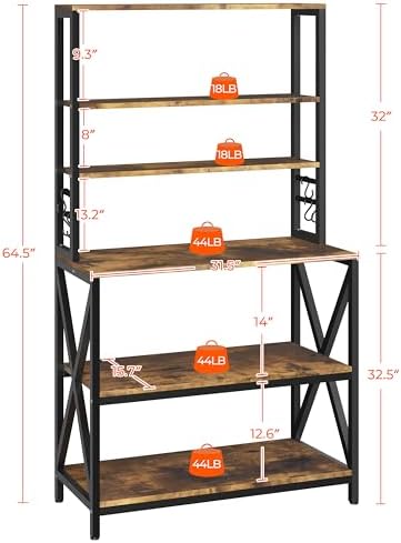 Yaheetech 6-Tier Kitchen Bakers Rack, 31.5 Inch Coffee Bar Table, Farmhouse Microwave Oven Stand Cabinet for Small Spaces, Corner Organizer Storage Shelf for Spices and Pots Rustic Brown