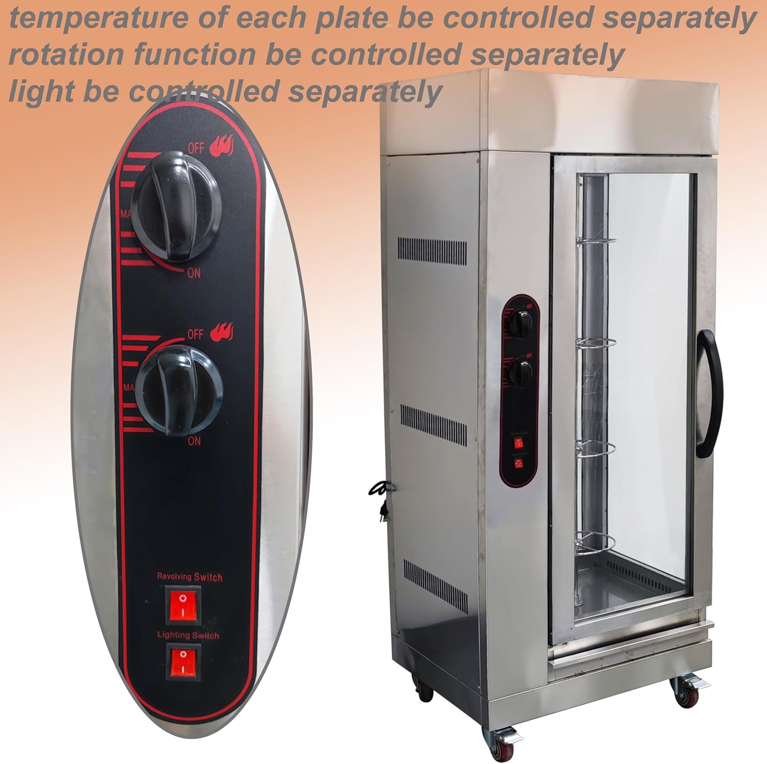 TECHTONGDA Gas Convection Toaster Ovens Commercial Automatic Rotary Grill Air Fryer Chicken 4 Layer Stainless Steel