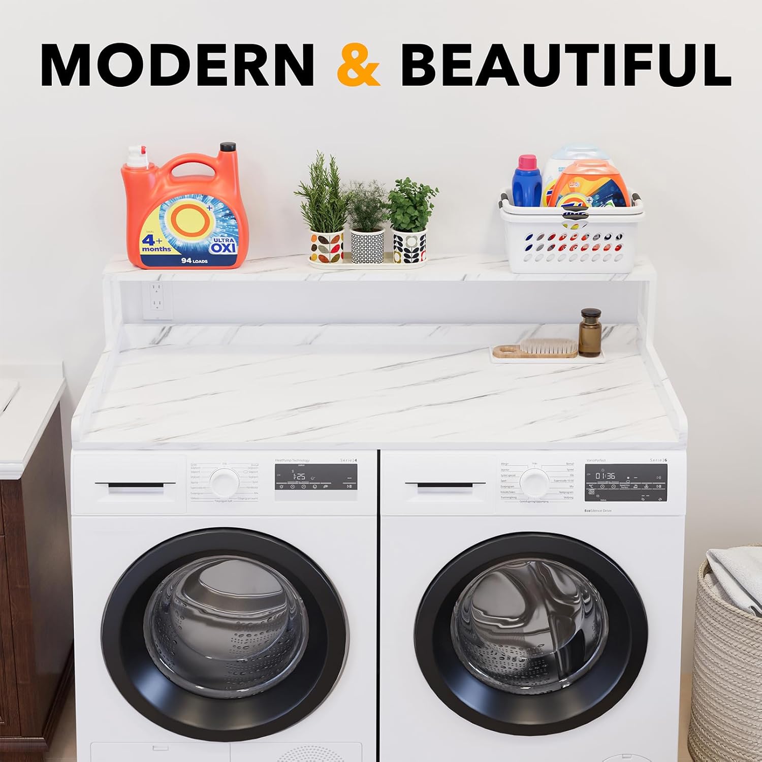 SpaceAid 2-Tier Washer Dryer Countertop, Laundry Topper with Rack Shelf 54