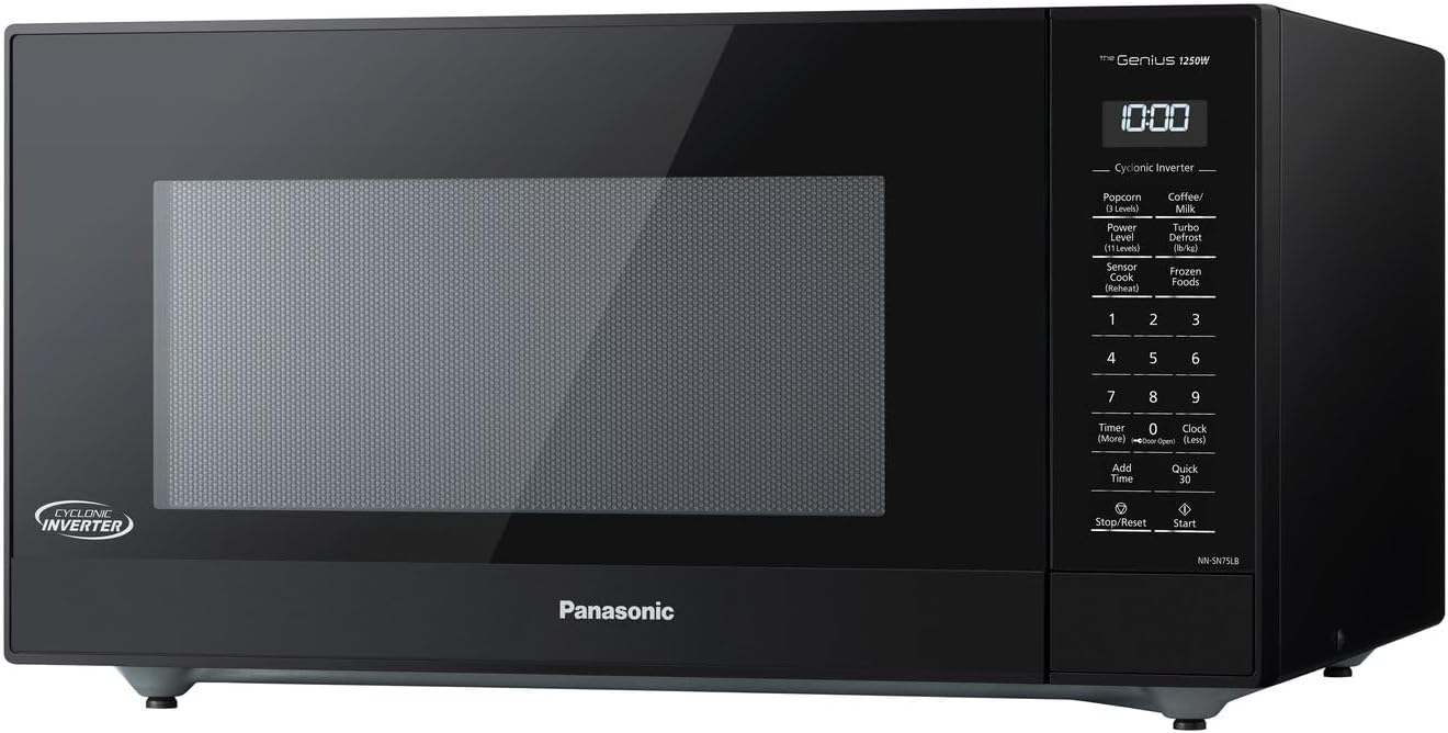 Panasonic NN-SN75LB cu.ft Cyclonic Inverter Countertop Microwave Oven 1250Watt Power with Genius Sensor Cooking, 1.6 cft, Black