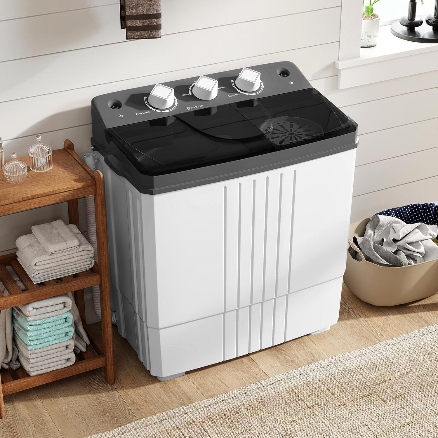 COSTWAY Portable Washing Machine, Twin Tub 20Lbs Capacity, Compact Laundry Washer(12Lbs) and Spinner(8Lbs), Durable Design for Apartment Dorm RV, Grey+White