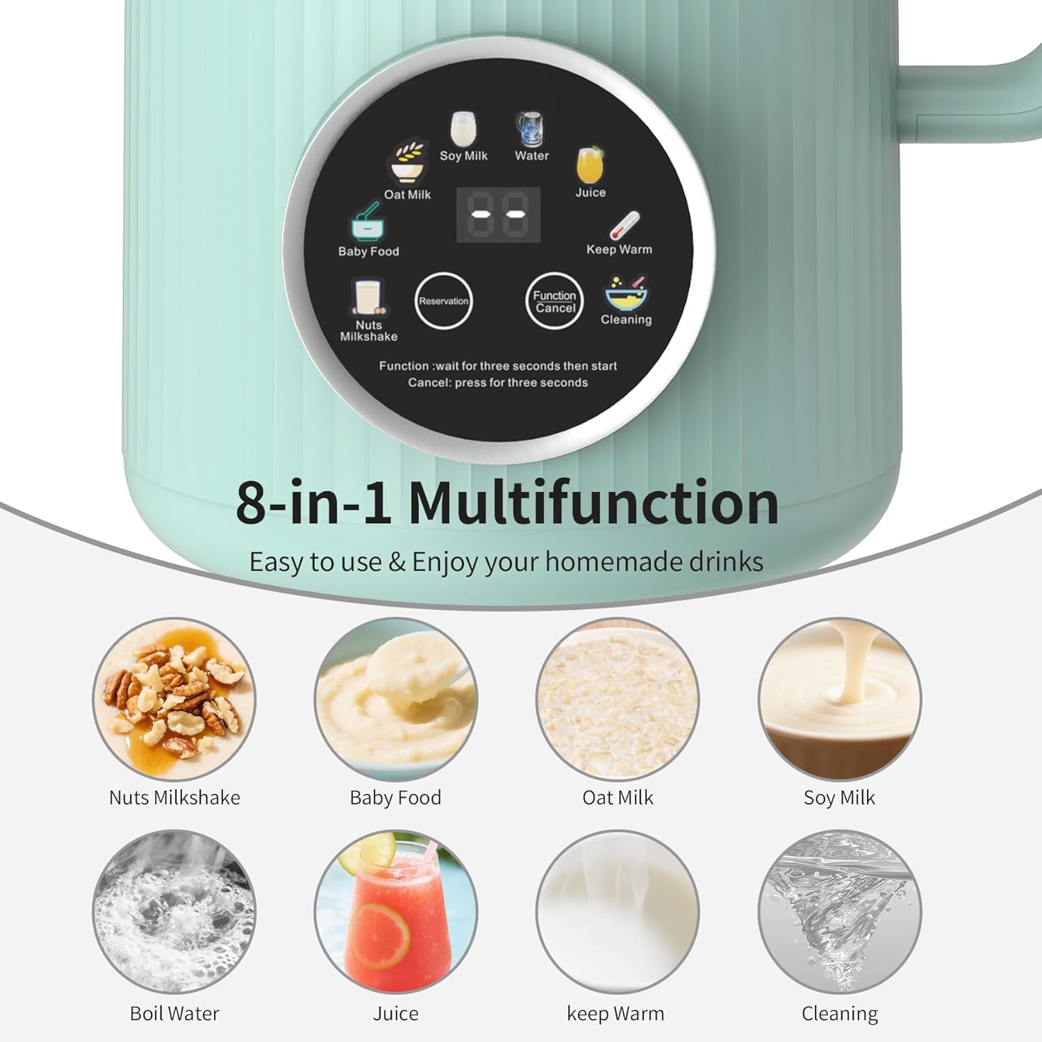 VBGK 8 in 1 Nut Milk Maker Blender With 20 Bladers,40oz Soy, Almond, Oat, Coconut, Plant Based and Non Dairy Beverages, Automatic Soybean Machine With Delay Start/Keep Warm/Boil Water/Auto-clean.