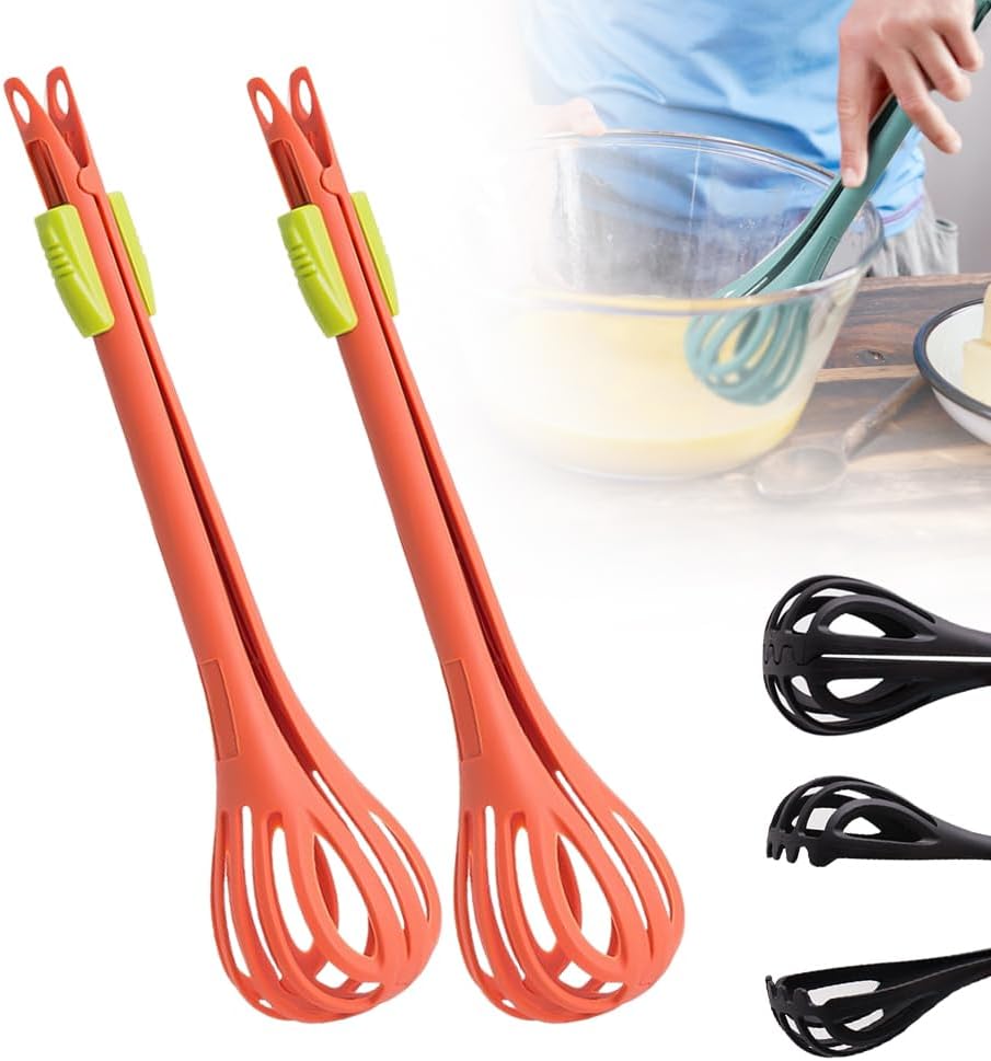Multifunctional Egg Beater, 2 in 1 Food Clip & Egg Whisk Creative Multifunction Egg Beater Handheld Egg Whisk Blender Bread Clip Household Multifunctional Kitchen Tool for Cooking (Orange, 2pcs)