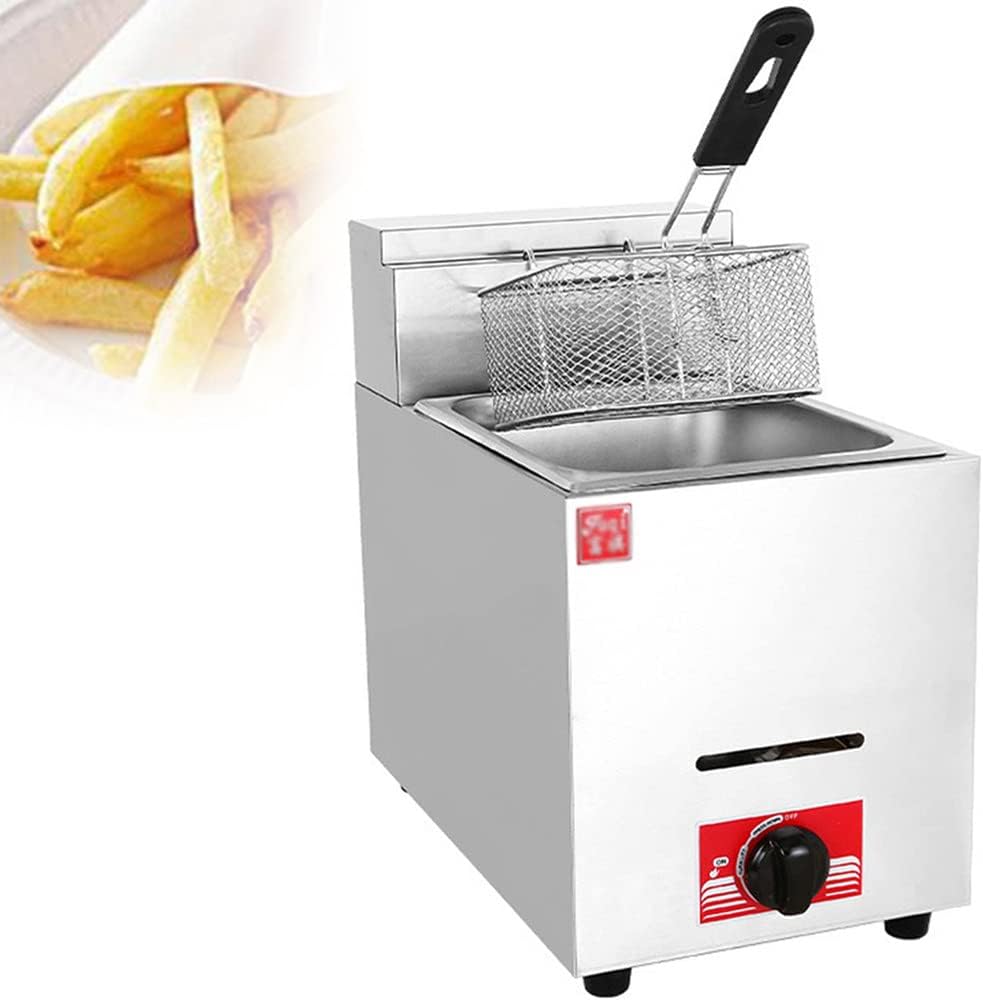 6l/12l Commercial Restaurant Professional Gas Fryer, Stainless Steel Table Top Single/Double Cylinder Lpg Fryer, Outdoor Stovetop with Fryer, Fried Chicken and Fish,Singletankfryer