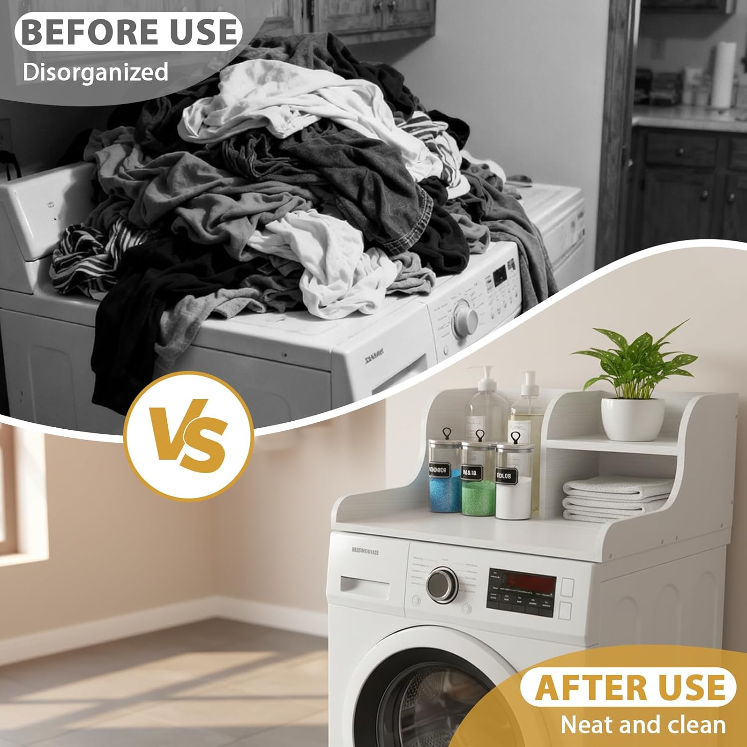 Washer Dryer Countertop, Wooden Laundry Counter, with Edge Rails for Laundry Room Storage and Organization
